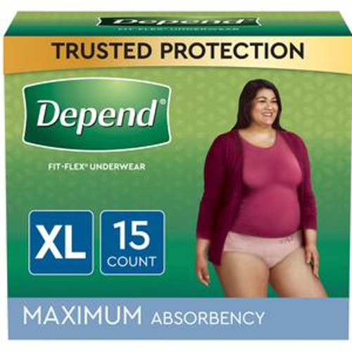 Depend FIT-FLEX Incontinence Underwear for Women, Maximum Absorbency, XL, Tan REPLACES 6938529